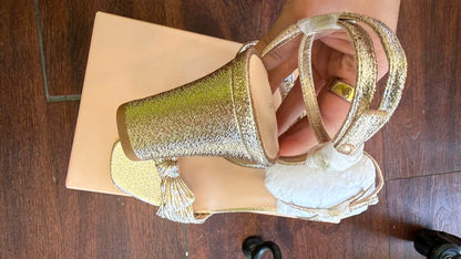 Gold Bow Block Heel Sandals