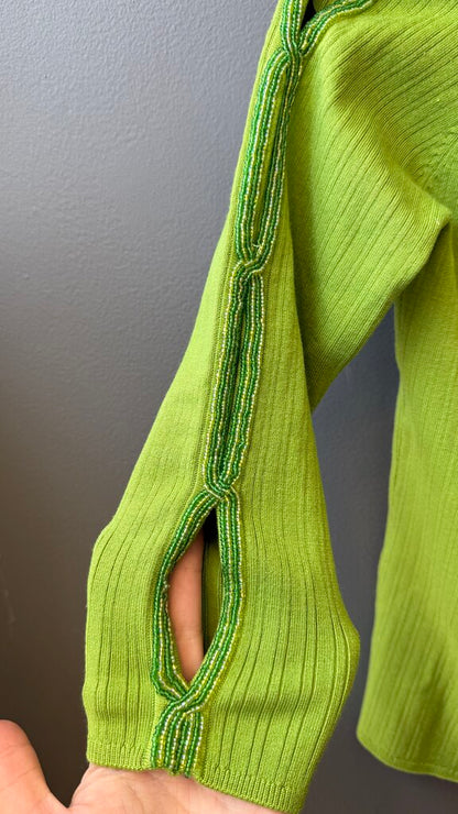 Beaded Trim Ribbed Knit Top
