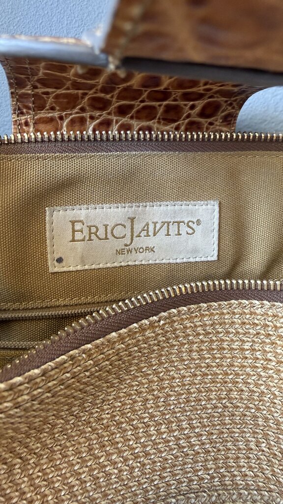 Leather Trim Woven Straw Bag