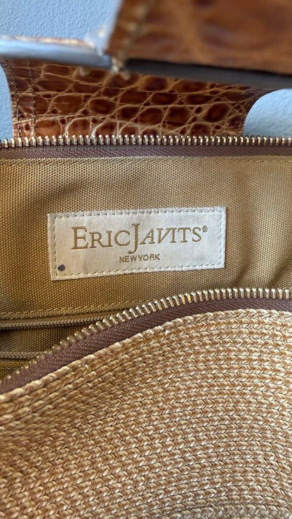 Leather Trim Woven Straw Bag
