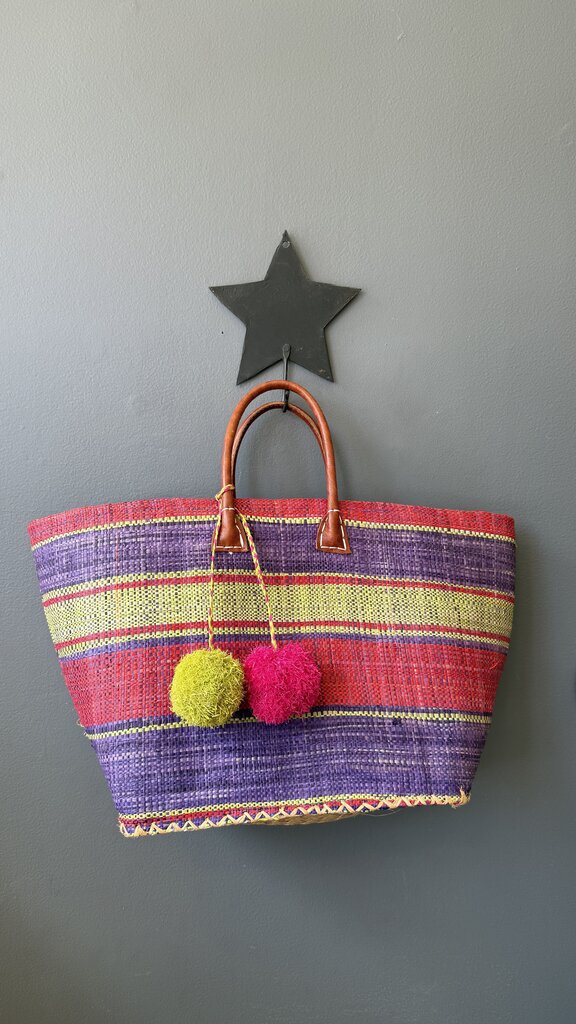 Woven Pom Pom Tote