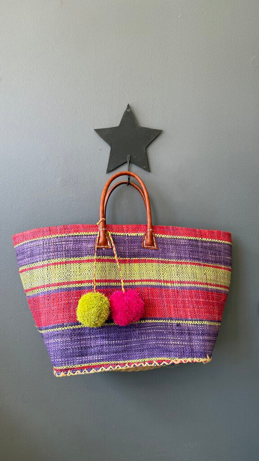 Woven Pom Pom Tote
