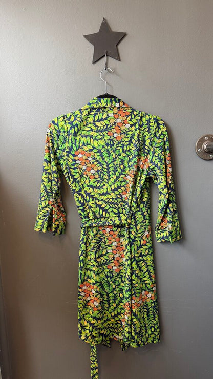 Leaf Print Wrap Dress