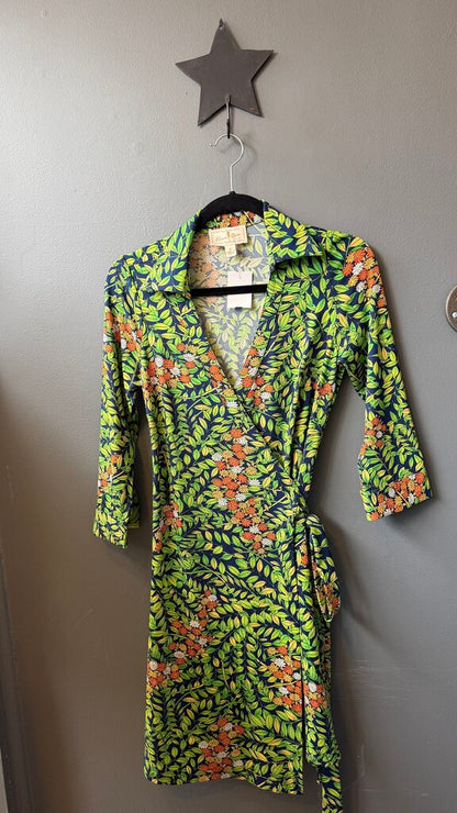 Leaf Print Wrap Dress