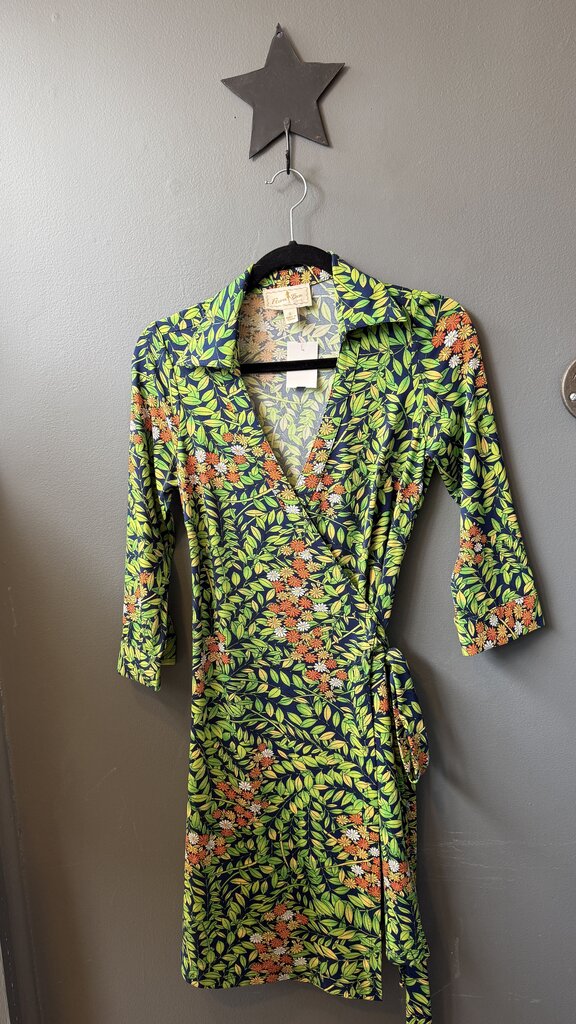 Leaf Print Wrap Dress