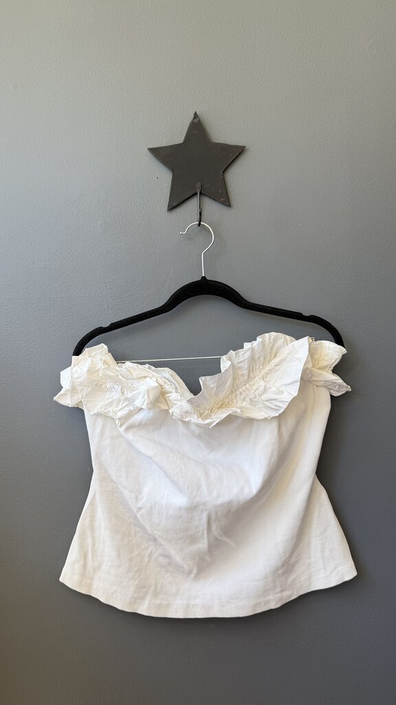 Ribbed Strapless Ruffle Top