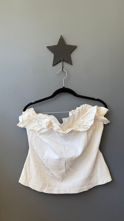 Ribbed Strapless Ruffle Top