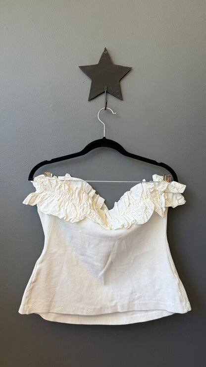 Ribbed Strapless Ruffle Top