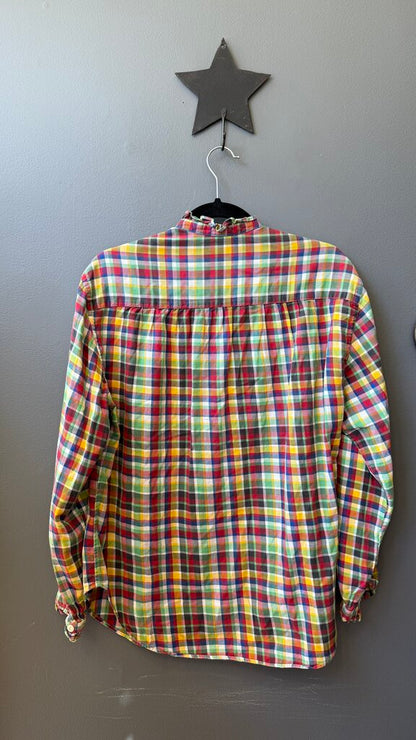Vintage Cotton Ruffle Neck Button Up Shirt
