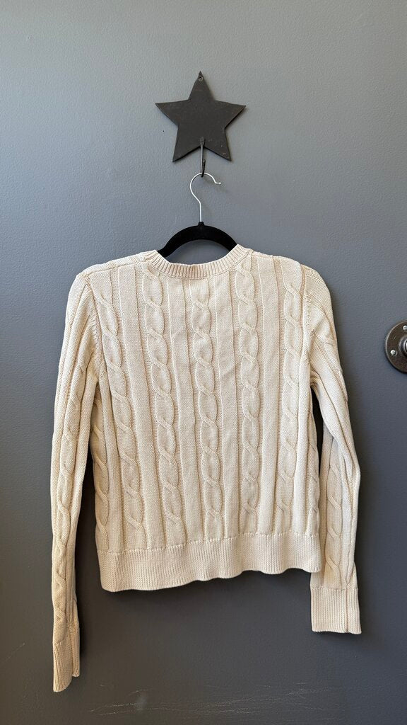 Cotton Cableknit Vneck Sweater