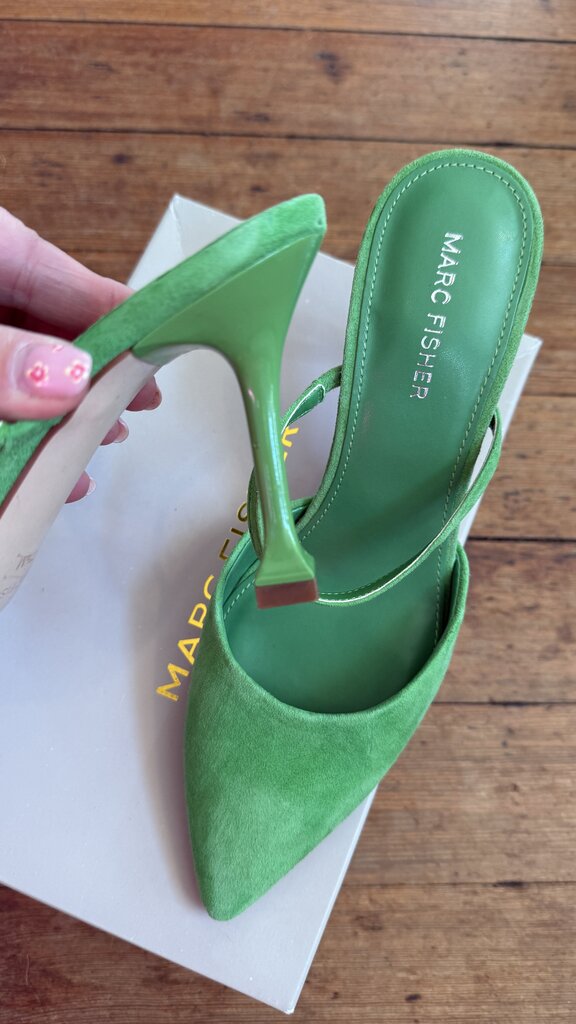 Green Suede Pointed Toe Heels
