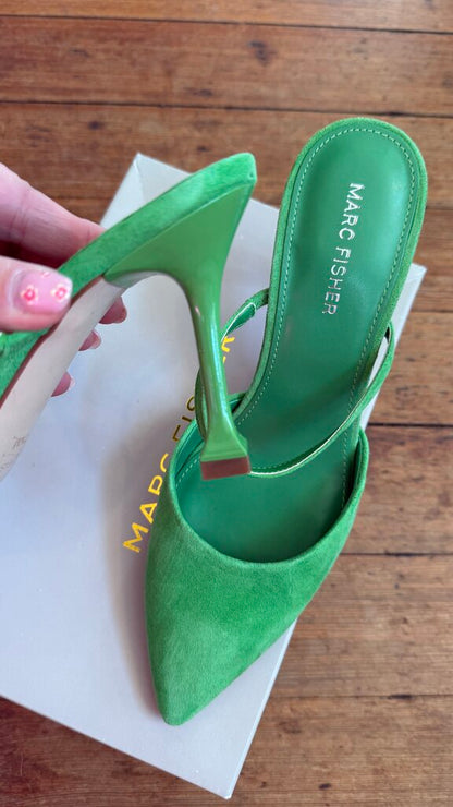 Green Suede Pointed Toe Heels