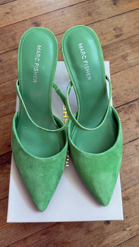 Green Suede Pointed Toe Heels