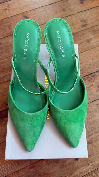 Green Suede Pointed Toe Heels