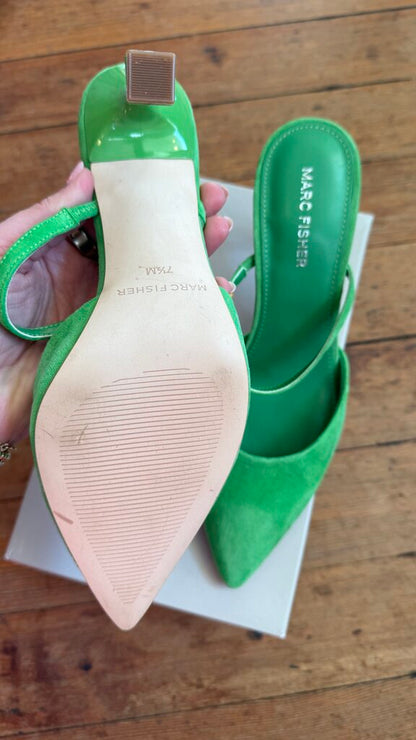 Green Suede Pointed Toe Heels