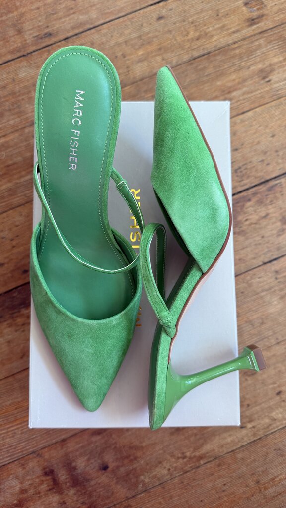 Green Suede Pointed Toe Heels