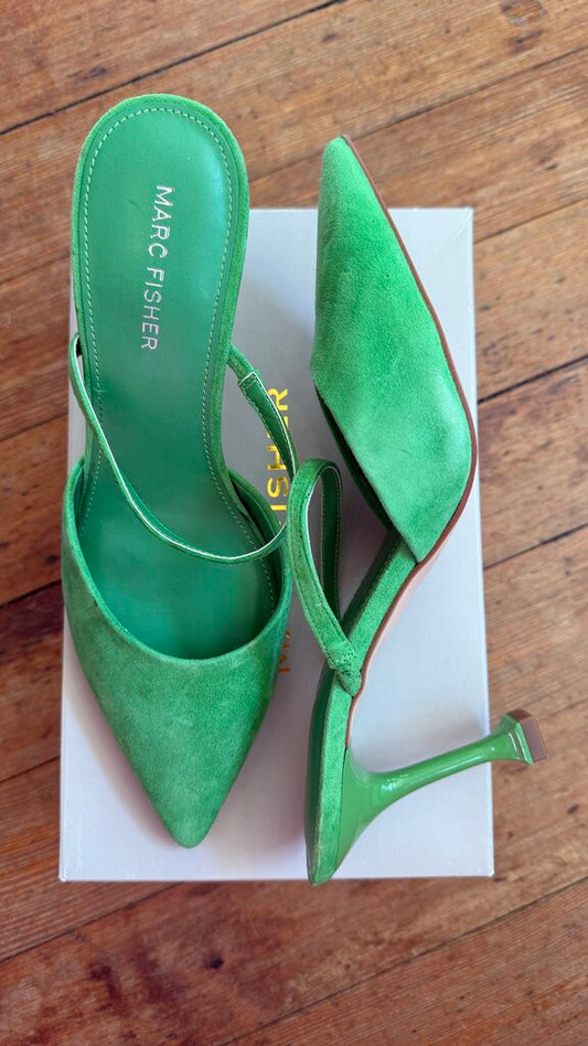 Green Suede Pointed Toe Heels