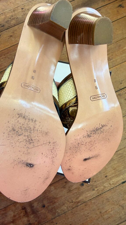 Raffia Leather Flip Flop Heels