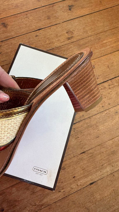 Raffia Leather Flip Flop Heels