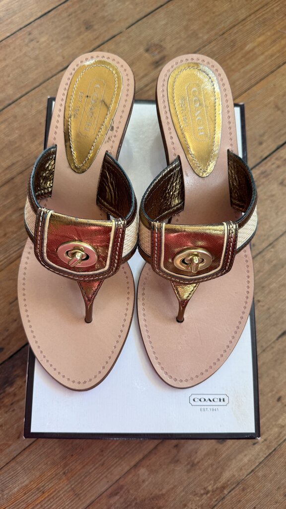 Raffia Leather Flip Flop Heels