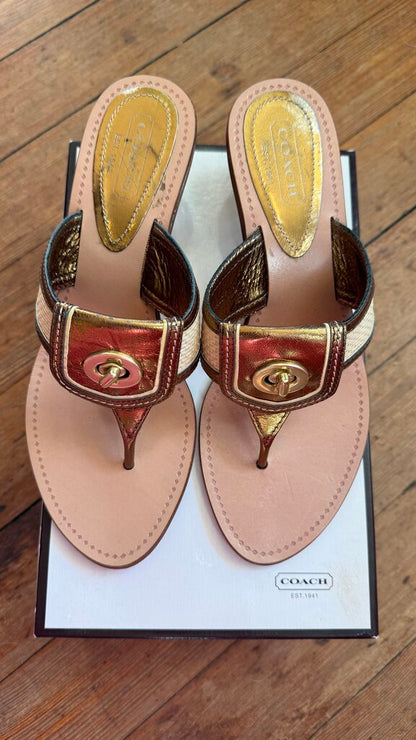 Raffia Leather Flip Flop Heels