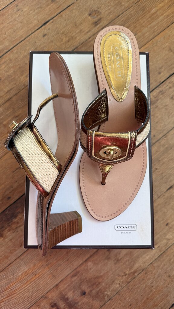 Raffia Leather Flip Flop Heels