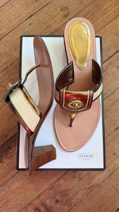 Raffia Leather Flip Flop Heels