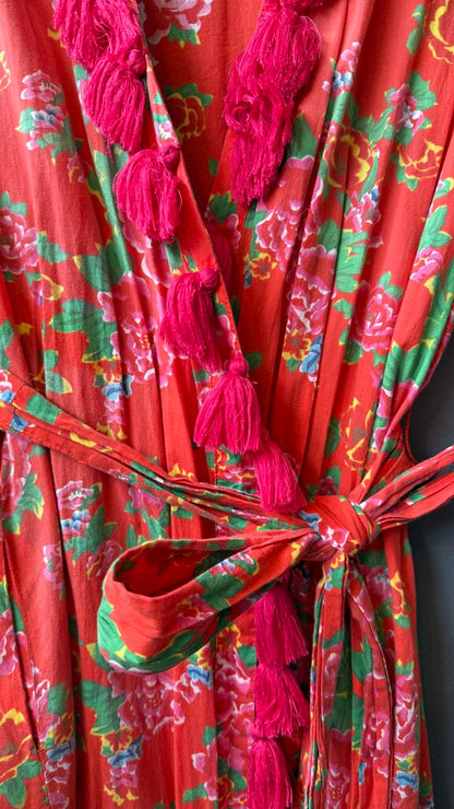 Tassel Wrap Robe Maxi Dress