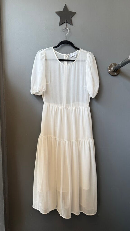 Sheer Puff Sleeve Midi Dress