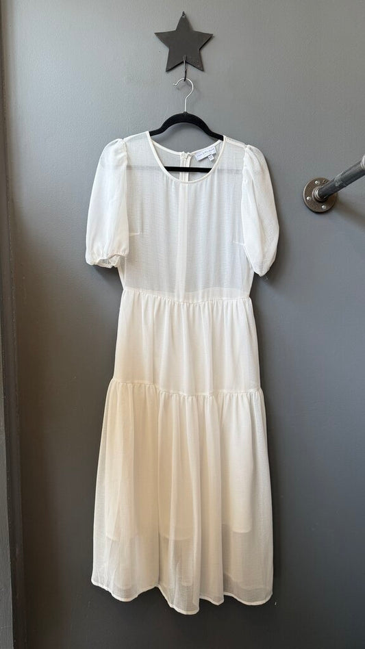 Sheer Puff Sleeve Midi Dress