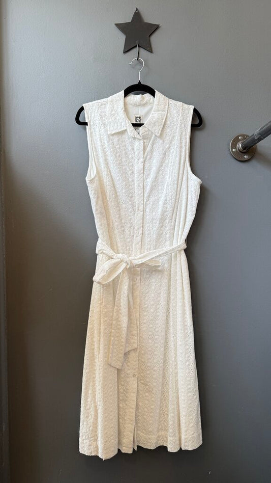 Eyelet Belted Midi Dress