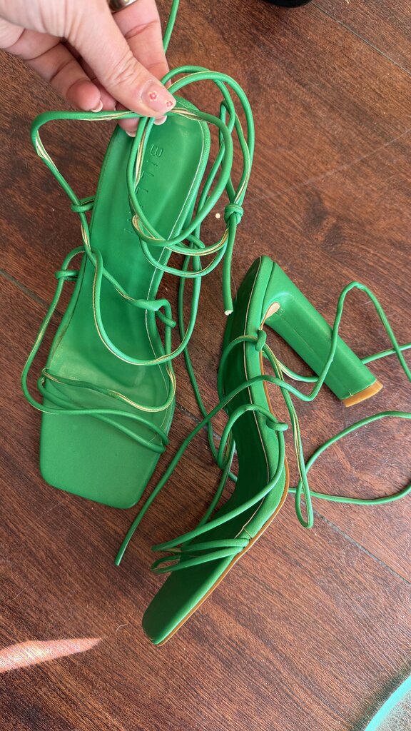 Strappy Tie Green Heeled Sandals