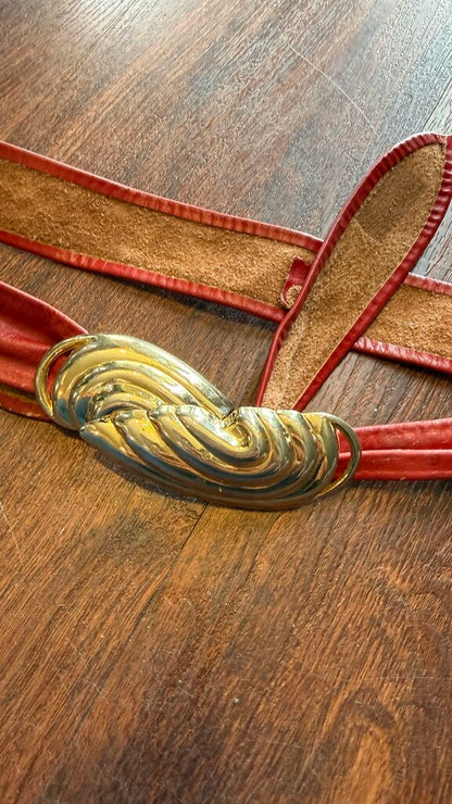 Vintage Gold Buckle Leather Belt