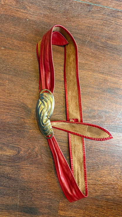 Vintage Gold Buckle Leather Belt