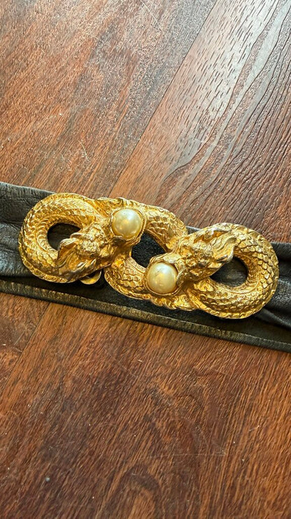 Vintage Dragon Pearl Buckle Leather Belt