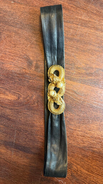 Vintage Dragon Pearl Buckle Leather Belt