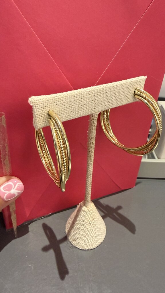 Gold Tone Braided Open Hoop Earrings