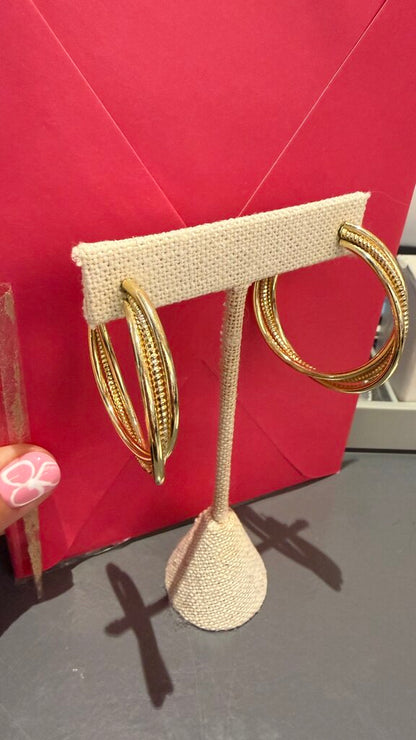 Gold Tone Braided Open Hoop Earrings