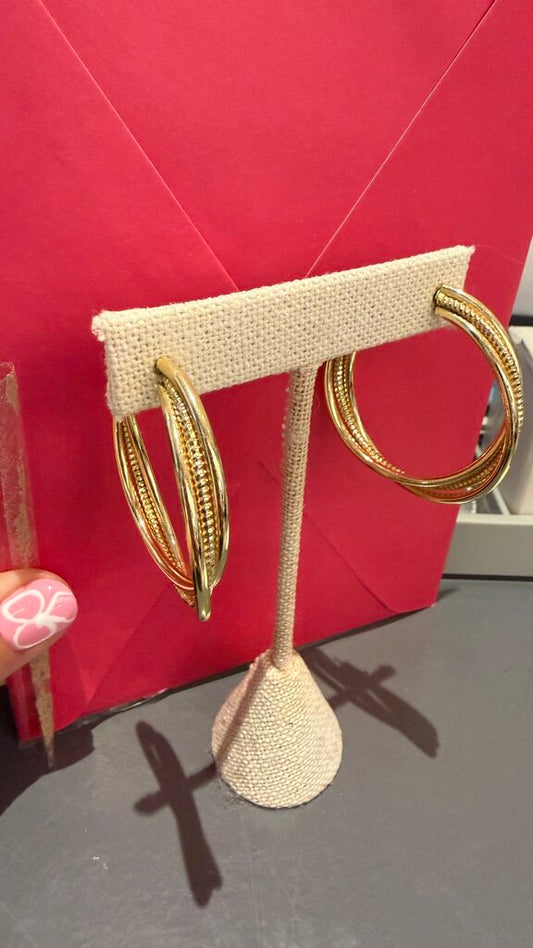 Gold Tone Braided Open Hoop Earrings