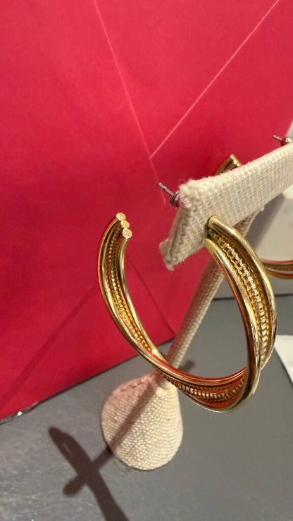 Gold Tone Braided Open Hoop Earrings