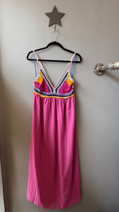 Crochet Bust Strappy Tie Maxi Dress