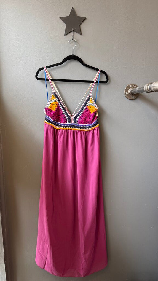 Crochet Bust Strappy Tie Maxi Dress