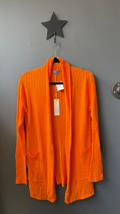 Cableknit Cotton Cashmere Open Cardigan Sweater
