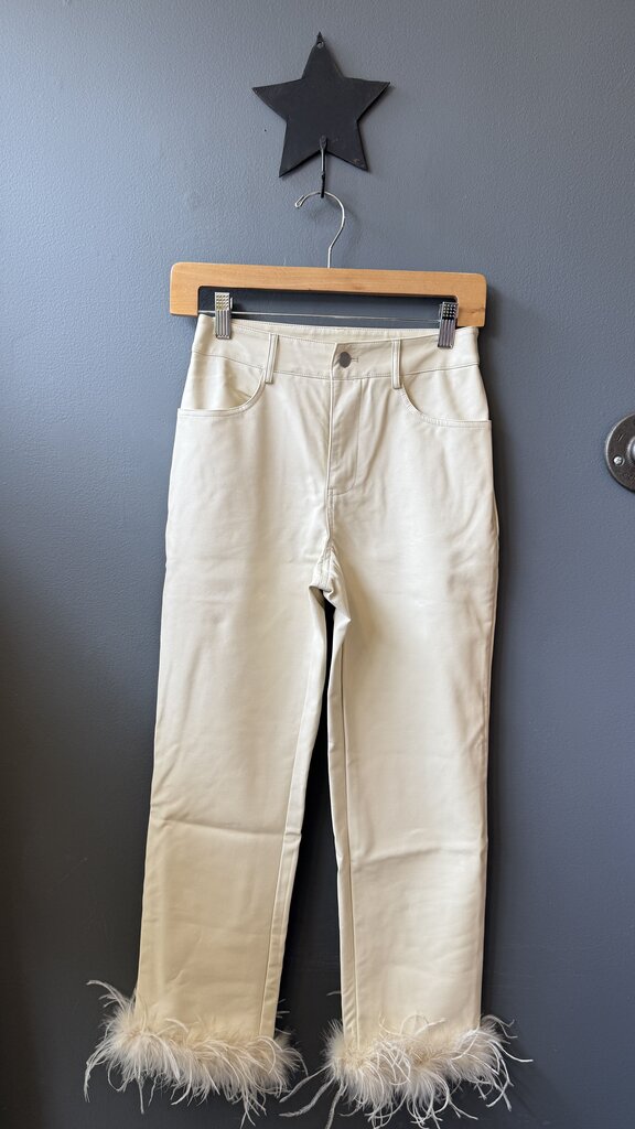 Kick Crop Faux Leather Feather Hem Pants