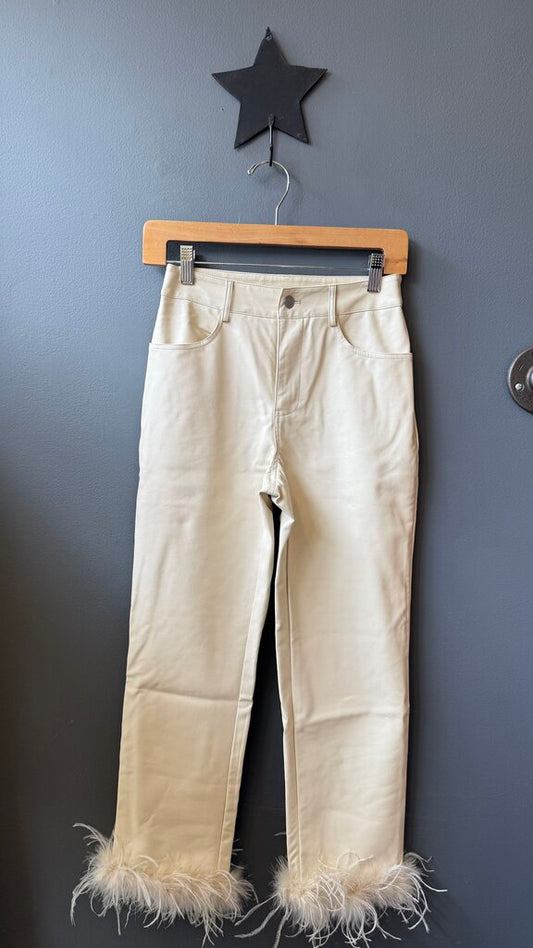 Kick Crop Faux Leather Feather Hem Pants