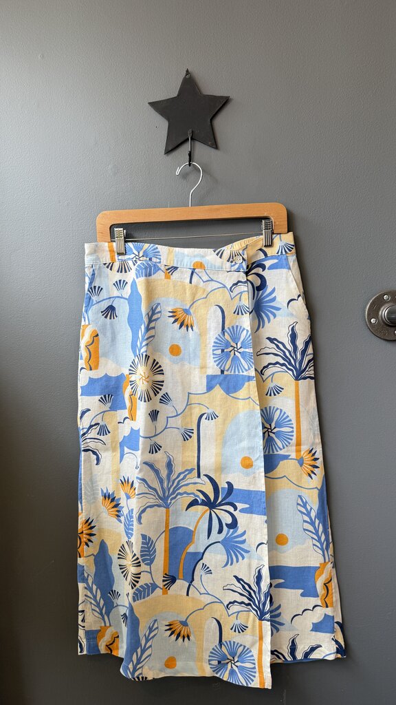 Linen Printed Wrap Maxi Skirt