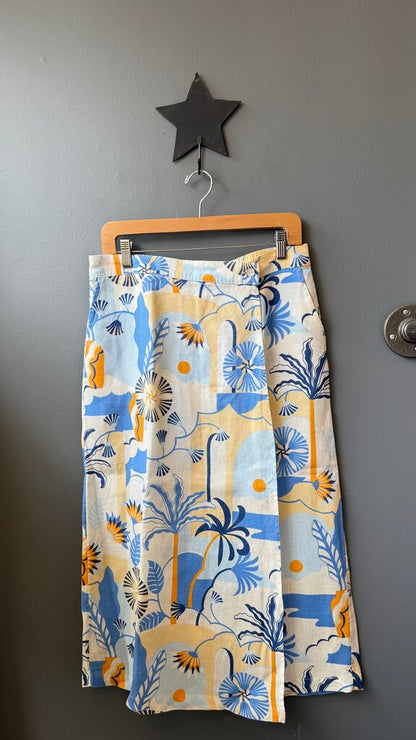 Linen Printed Wrap Maxi Skirt