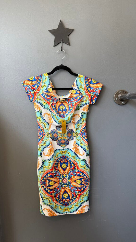 Stretch Tile Print Sheath Dress