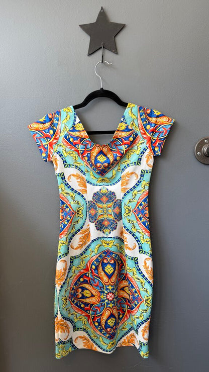 Stretch Tile Print Sheath Dress