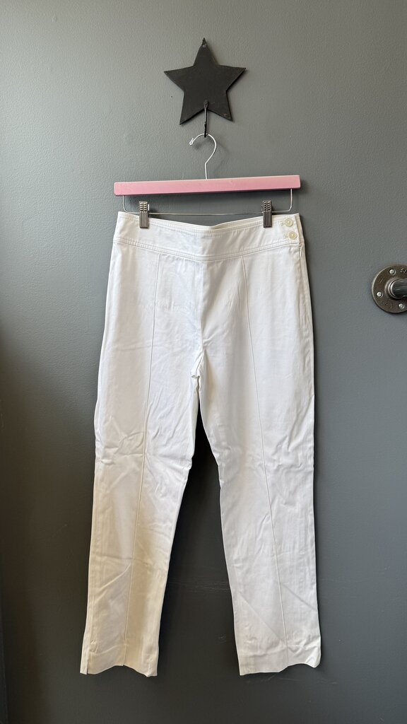 Slim Side Button White Pants